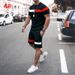 2023 summer fashion trend sports color matching men's short sleeve suit men's casual loose round neck_voghion.com
