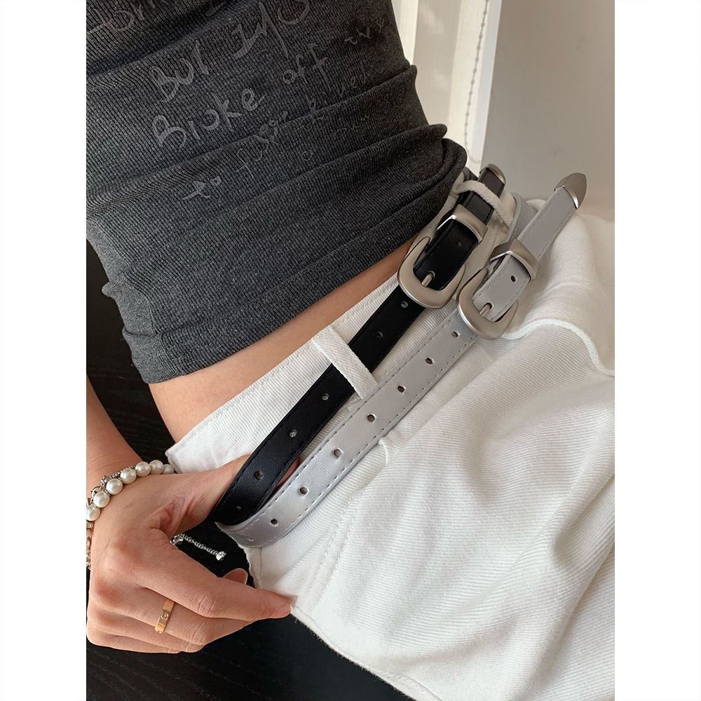 Niche Design Sense Hundred Metallic Simple Women's Denim Skirt Belt_voghion.com