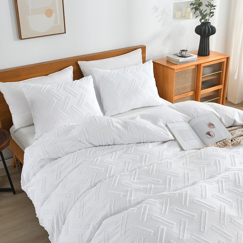 3-Piece Luxury Bedding Set - Minimalist Solid Color Duvet Cover With 3D Cross Embroidery Premium Bedroom Comforter Set (Queen/King Size)​_voghion.com
