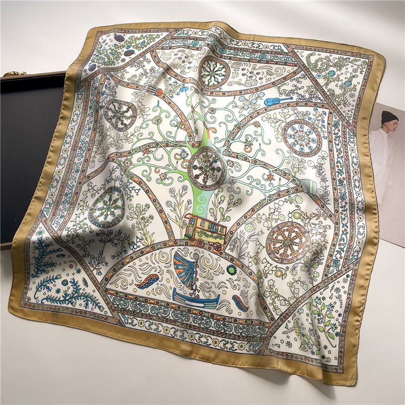 Wheel Geometry Scarf Colored Flower Silk Scarf Imitation Silk Women's Square Scarf 70x70cm Headband Shawl Travel Scarf_voghion.com