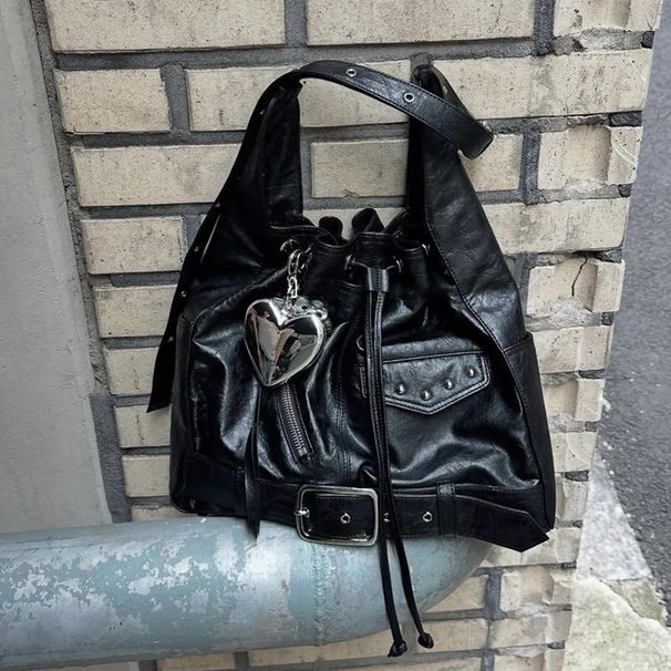 Borsa a tracolla nera con borchie, nuova 2025, grande capacità, per donna, borsa tote_voghion.com