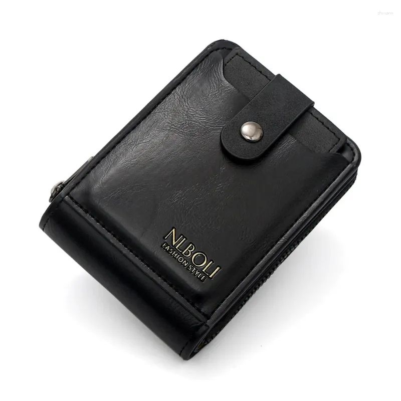 Kartenetui, große Kapazität, einfarbige Tasche mit Reißverschluss, mehrere Kartenfächer, Business-Clutch im koreanischen Stil, PU-Leder, Herren_voghion.com