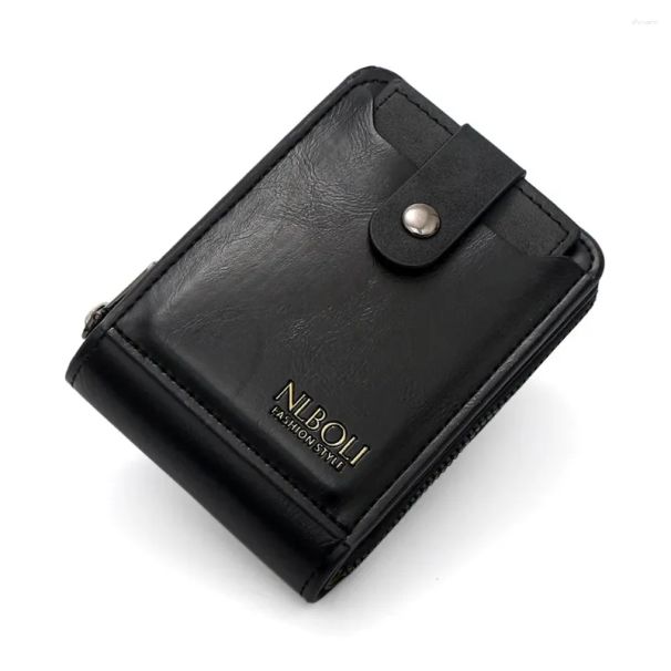 Kartenetui, große Kapazität, einfarbige Tasche mit Reißverschluss, mehrere Kartenfächer, Business-Clutch im koreanischen Stil, PU-Leder, Herren_voghion.com