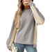 2025 Autumn New Round Neck Casual Loose Color-Block Long Sleeve Waffle Top_voghion.com