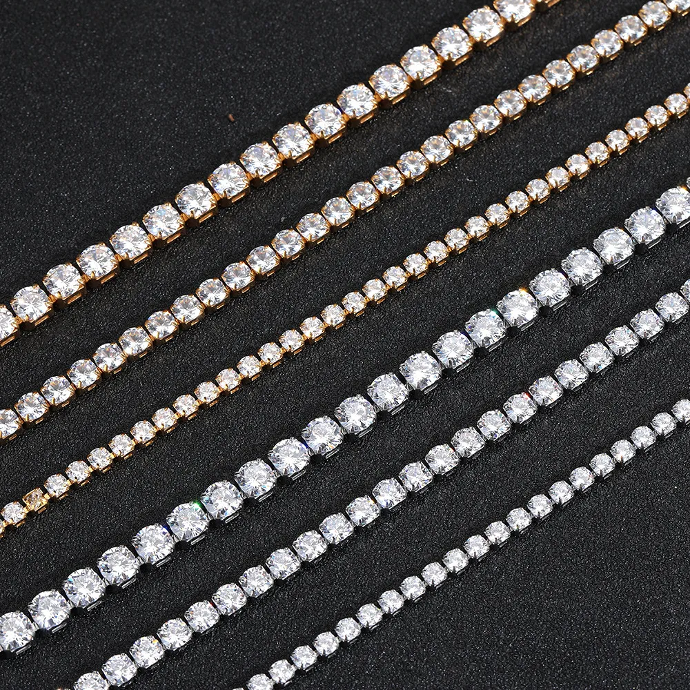 Bracelet de tennis Hip Hop en acier titane et diamants, anti-décoloration, rangée unique, entièrement en diamants, zircon AAA, pour hommes et femmes, même style, bijoux tendance pour la main_voghion.com