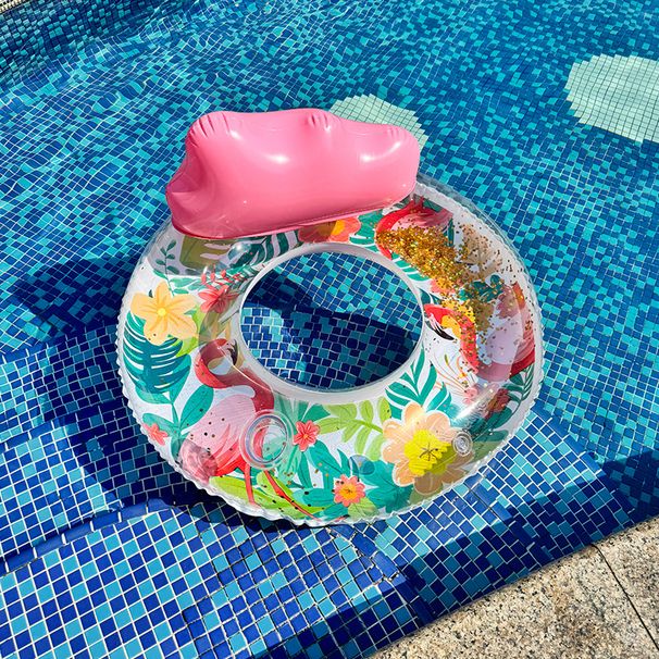 Glitter Flamingo Pool Float - XXL Thickened Eco-PVC Inflatable Ring With Backrest & Cup Holder Adult Swimming Circle For Pool & Beach_voghion.com