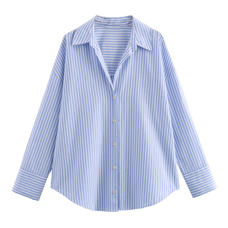 Camicia Oxford a maniche lunghe, casual e ampia, in cotone estivo, da donna_voghion.com