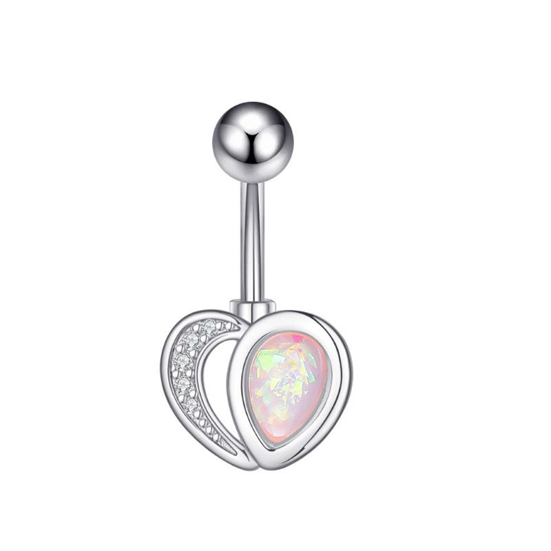 Piercing all'ombelico con lettera a goccia d'olio, anello in zircone a forma di cuore AAA, e-commerce transfrontaliero europeo e americano_voghion.com