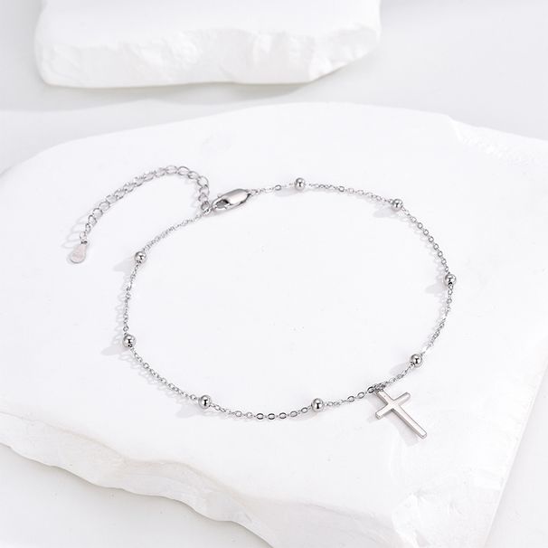 S Pure Silver Round Bead Cross For Women, Ins Fashionable And Versatile Long Anklet Jewelry_voghion.com
