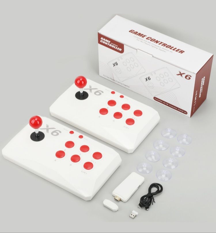 Bezprzewodowa konsola do gier Arcade Stick X6 – system do gier walki dla dwóch graczy z pamięcią 64 GB/128 GB, wyjściem HDMI, funkcją Plug & Play do komputera PC przez USB (biała)​_voghion.com