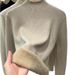 Women's Fleece-Lined Knit Sweater Long Sleeve Semi-Turtleneck Thermal Base Layer Slim Fit Pure Color Winter Top_voghion.com