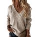 2024 Herbst/Winter Neue einfarbige V-Ausschnitt Langarm Hoodie Strickpullover Herbst Top Damenbekleidung_voghion.com