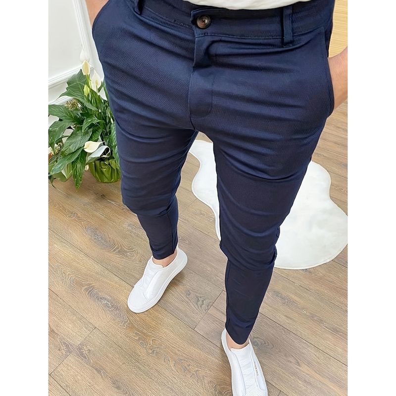 Men's Clothing Special Medium Elastic Four Season Texture Button Casual Pants_voghion.com