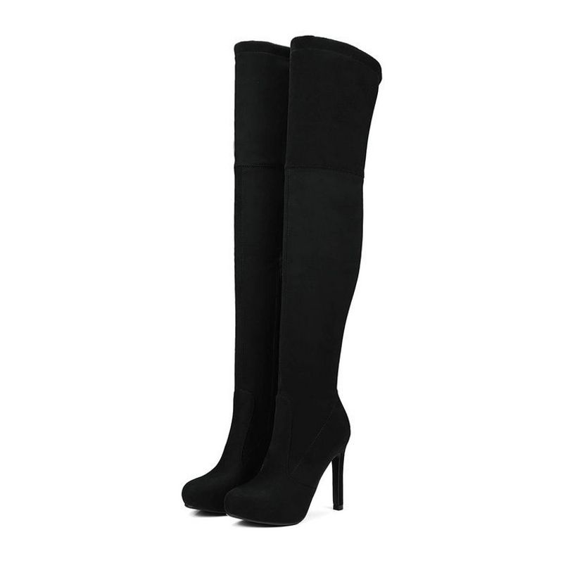 Botas de gamuza Botas de tacón alto Botas por encima de la rodilla Botas largas Botas de talla grande Botas altas nuevas otoño e invierno botas elásticas por encima de la rodilla_voghion.com