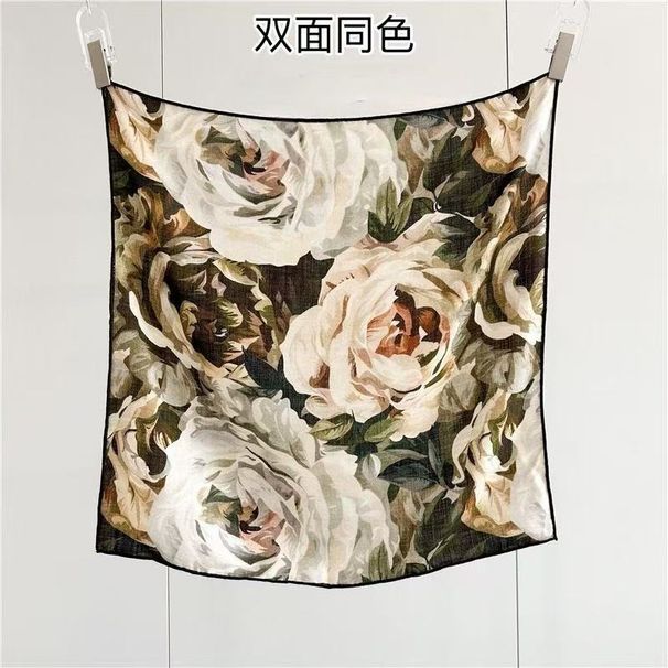 Sciarpa scialle quadrata classica versatile con bordo arrotolato a mano, in lana e seta, colore: caffè, 65% Mulberry Rose_voghion.com