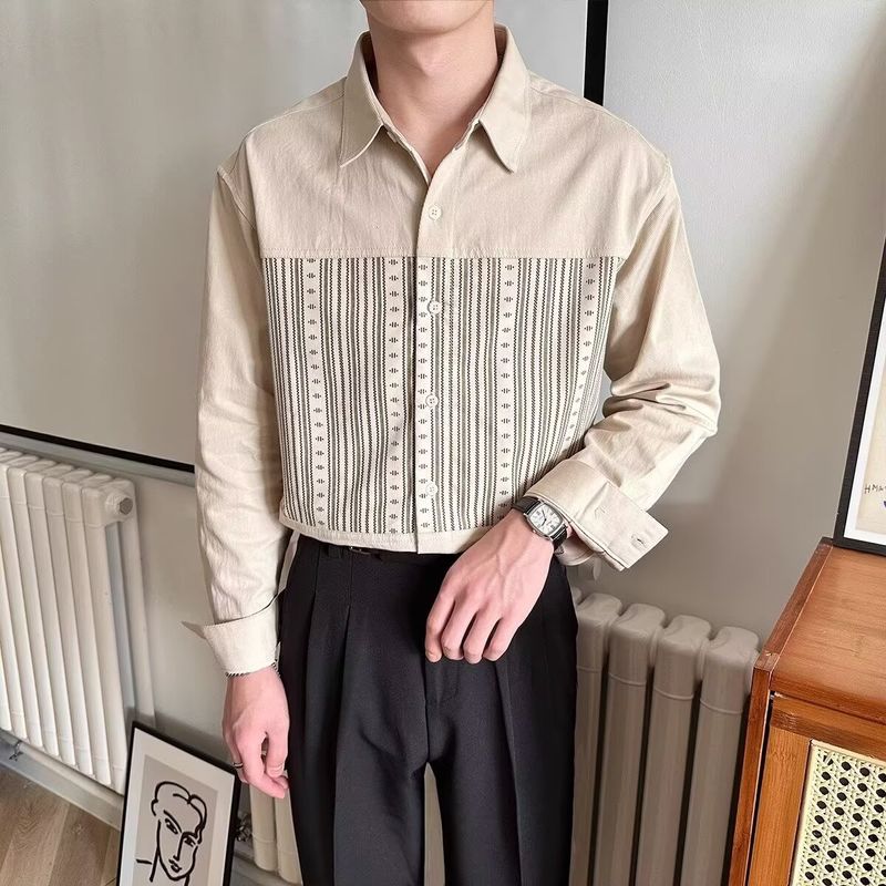 Herrenbekleidung Poloshirt Revers Langarmhemd Leichte Reife Business Slim Gestreifte High-End-Strickjacke_voghion.com
