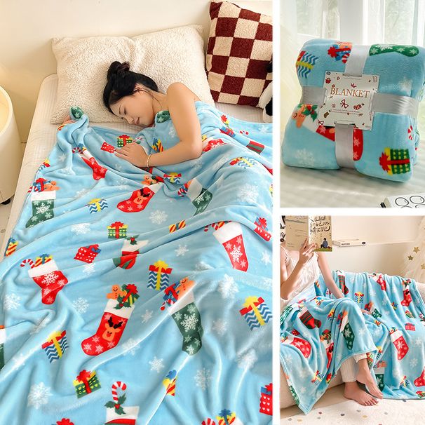 1pc Christmas Thickened Flannel Red Coral Plush Air-conditioned Blanket Gift Modern And Simple Polyester_voghion.com