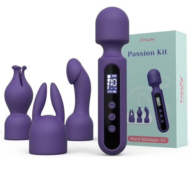 Kit vibratore a bacchetta, giocattoli sessuali per adulti di coppia con 3 accessori per clitoride, punto G, glande, dildo vibrante stimolatore del clitoride, 10 modalità e 4 velocità_voghion.com