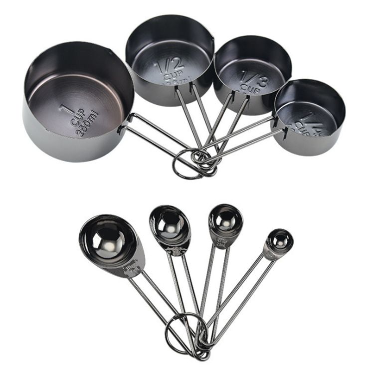 Set di 8 tazze in acciaio inossidabile color oro rosa in stile scandinavo, utensili da cucina, cucchiaio dosatore placcato in rame_voghion.com