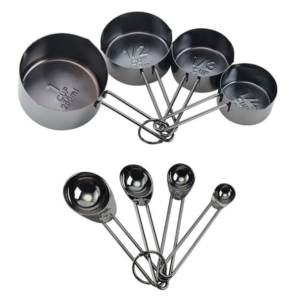 Set di 8 tazze in acciaio inossidabile color oro rosa in stile scandinavo, utensili da cucina, cucchiaio dosatore placcato in rame_voghion.com