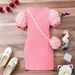 Mutter & Kinder Mädchen Kleid Leuchtend Rosa Puffärmel Mode Kleid_voghion.com
