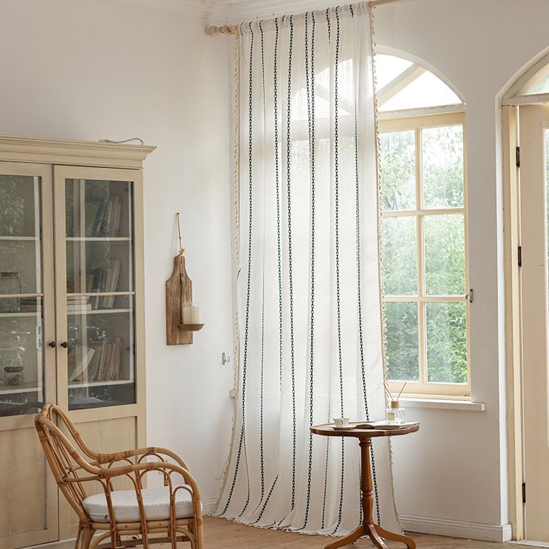 Flyyang Embroidered Striped Semi-Sheer Curtains - Modern Window Treatment For Bedroom, Kitchen, Balcony_voghion.com