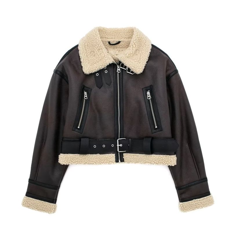 Women's New Double-sided Short Jacket Winter Motorcycle Style Fur One-piece Warm Jacket_voghion.com