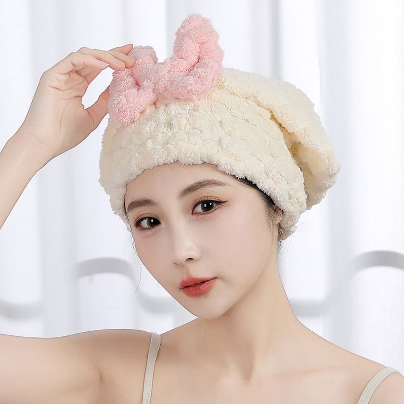 New Bath Super Absorbent Towel Quick-Dry Cute Bowknot Thickened Shower Cap_voghion.com
