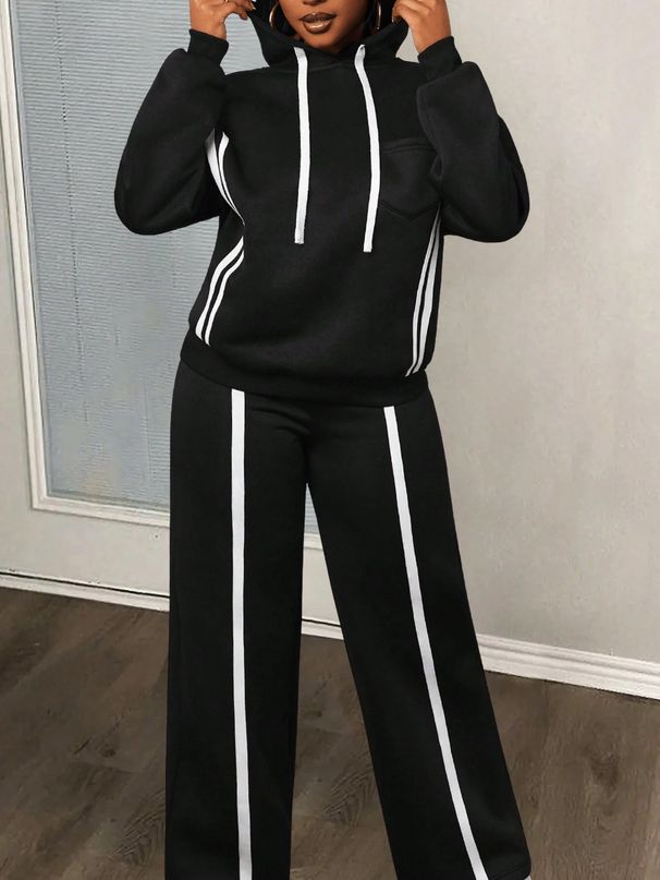 Trendy Striped Hoodie & Jogger Set – Fall-Ready Lounge Wear With Adjustable Drawstring (S-XL) – Soft Polyester For Streetwear Vibes_voghion.com