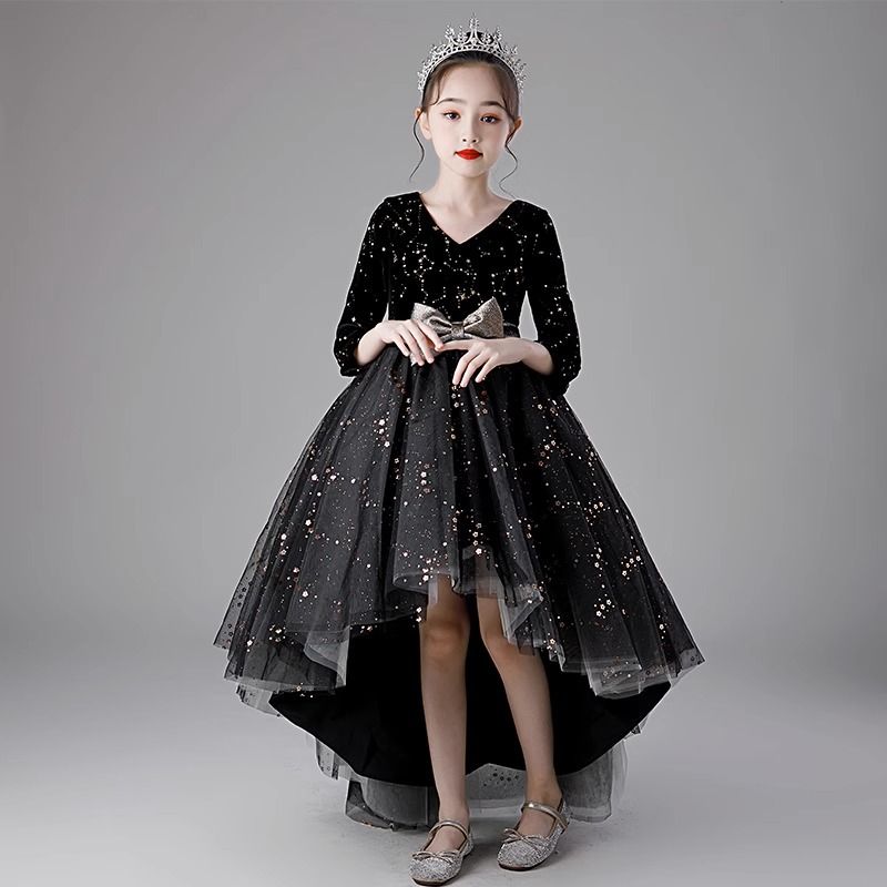 Kinderkleidung Prinzessinnenkleid Sommer Neu Langarm Mädchen Klavier Performance Kleidung Catwalk Little Host Kleid_voghion.com