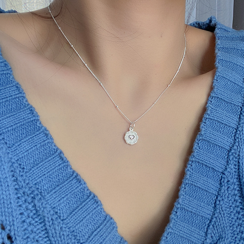 Sterling VENUS Liebe Herz Textur Perle Halskette für Frauen Mädchen Stereoskopischen Design Doppelseitige Schmuck G_voghion.com