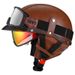 3C Certified Vintage Motorcycle Half Helmet – Retro Japanese-Style Cruiser ABS Shell With Interchangeable Lenses (Black/Brown Leather Look)_voghion.com