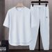 Loose Fit Solid Color Men's T-Shirt 2025 Summer Trendy Ins Style Short Sleeve Long Pants Two-Piece Set_voghion.com