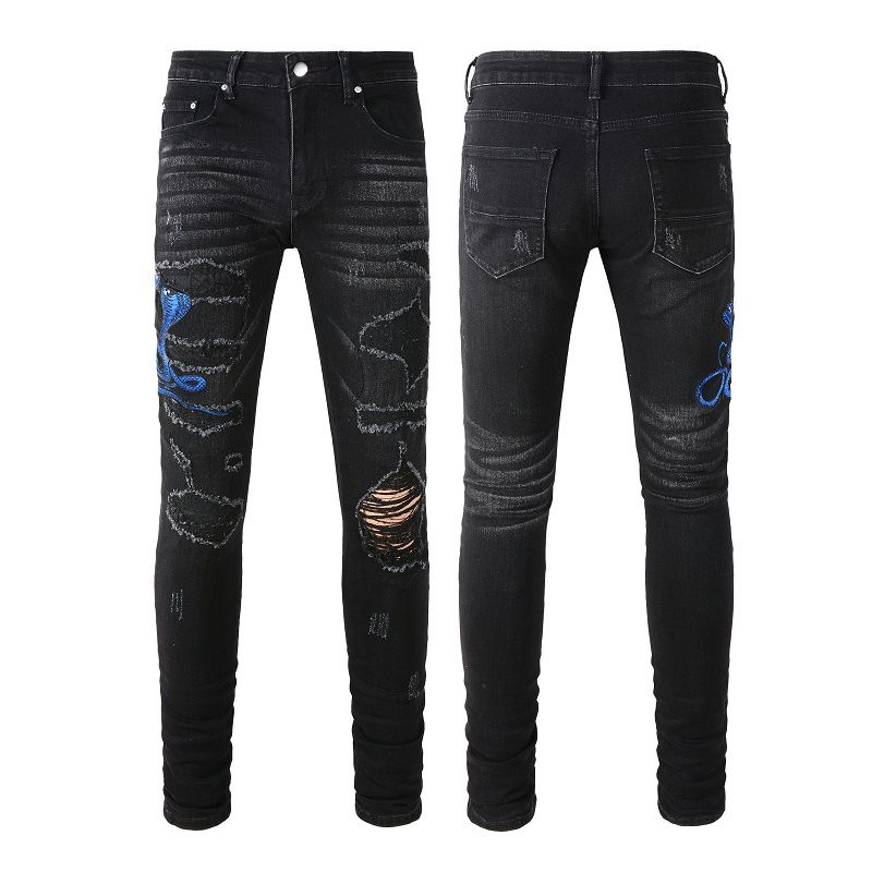 Men's Clothing New hip hop embroidered ripped patch jeans large size stretch men's pants_voghion.com