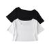 YPFF Trendy Women's Summer New Round Neck One And A Half Sleeve T-shirt Style Short Open Umbilical Small Top_voghion.com