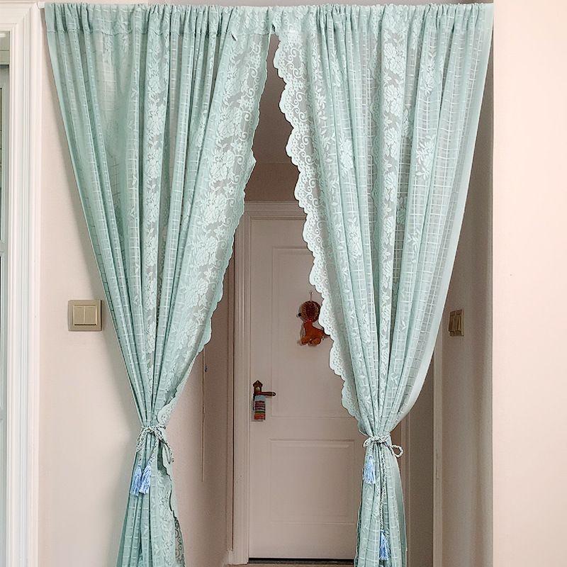 Jacquard Voile Curtains – Elegant Sheer Drapes (Rod Pocket, Light-Filtering, No-Drill, Polyester, White/Green, Multiple Sizes)​_voghion.com