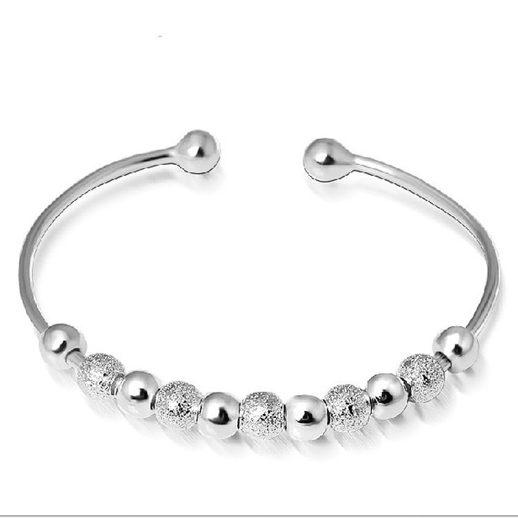 Stylish Simple Atmospheric Ladies Silver Bracelet Commuter Bead Ball Birthday Gift_voghion.com