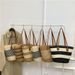für Damen Sommerhandtasche Strandtasche Große Kapazität Gewebte Schultertasche Rattan Stroh Eimer Tasche Trendy_voghion.com