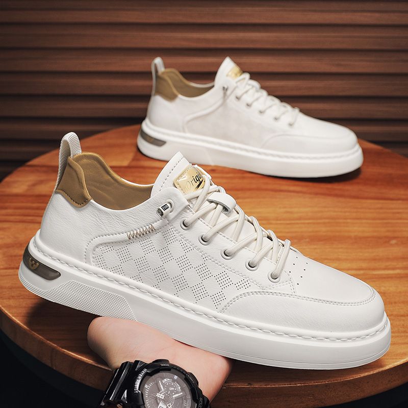 Zapatos deportivos planos, cómodos y blancos pequeños para hombre, de primavera 2024, informales, de moda para estudiantes._voghion.com