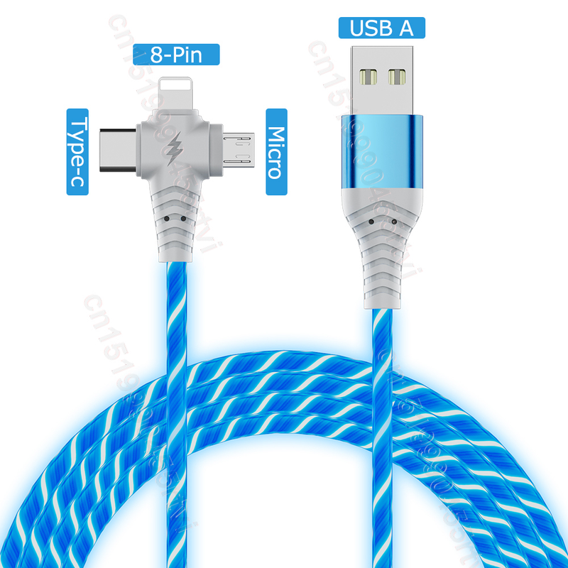 in 3 1 USB Type C Cable for iPhone 14 13 12 2.4A Flow Luminous Lighting Micro USB TypeC Charging Cable for Hua      _voghion.com