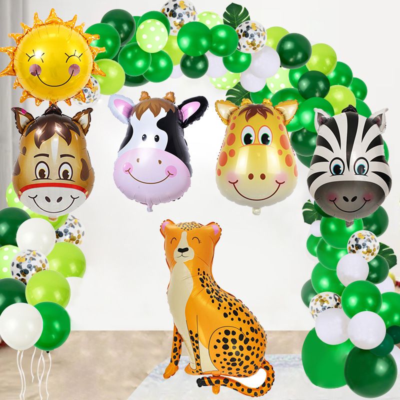 Set di palloncini in foil a forma di animali della giungla: leone, leopardo, elefante, zebra, scimmia, giraffa per decorazioni di compleanno e feste._voghion.com