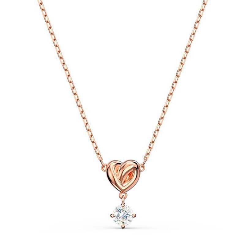 Colar romântico em forma de coração torcido com diamante único em forma de lágrima, colar com nó de amor_voghion.com