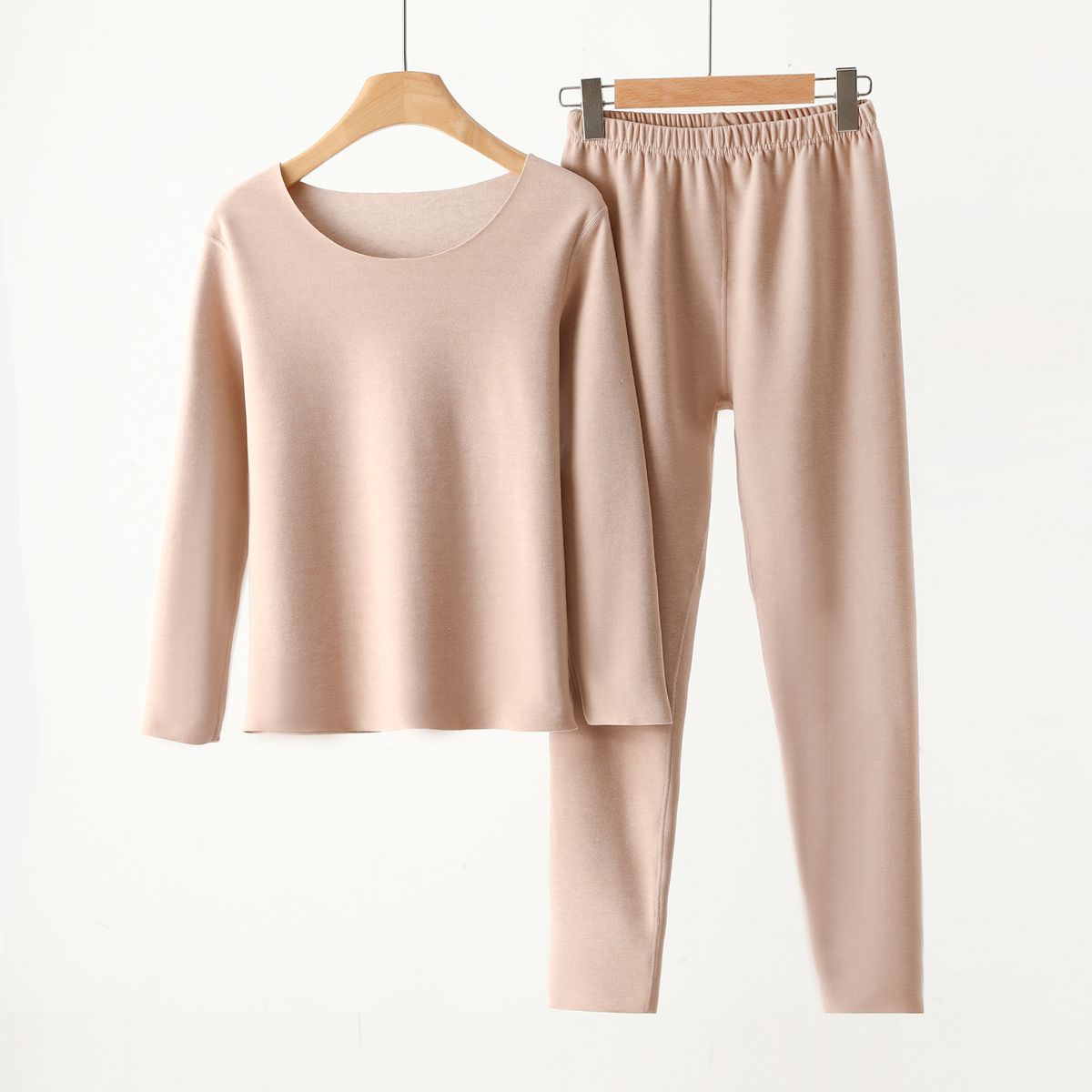 Silk seamless thermal underwear women's autumn clothes and pants with thick velvet round neck winter base two-piece set_voghion.com