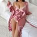 Daenerys Summer Ice Plus Size Silk Casual Camisole Robe Set Simple Sexy Pajamas_voghion.com
