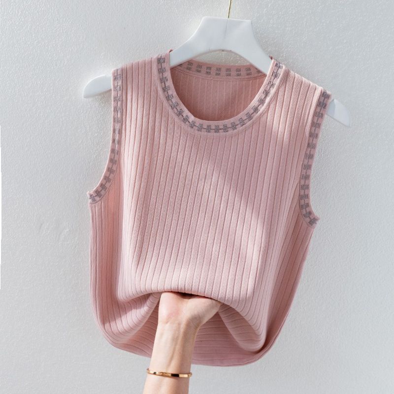 Abbigliamento da donna Canotta in seta ghiacciata per donna, camicia bianca, seta brillante e ampia, top dal design alla moda per l'estate_voghion.com