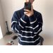 Half-Zip Striped Sweater For Men, Stand Collar, Autumn And Winter New Style, Lazy High-End Feel, Loose Pullover Base_voghion.com