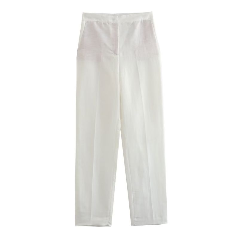 Women's Clothing Linen double-breasted women's blazer + vest and vest + linen straight pants suit_voghion.com