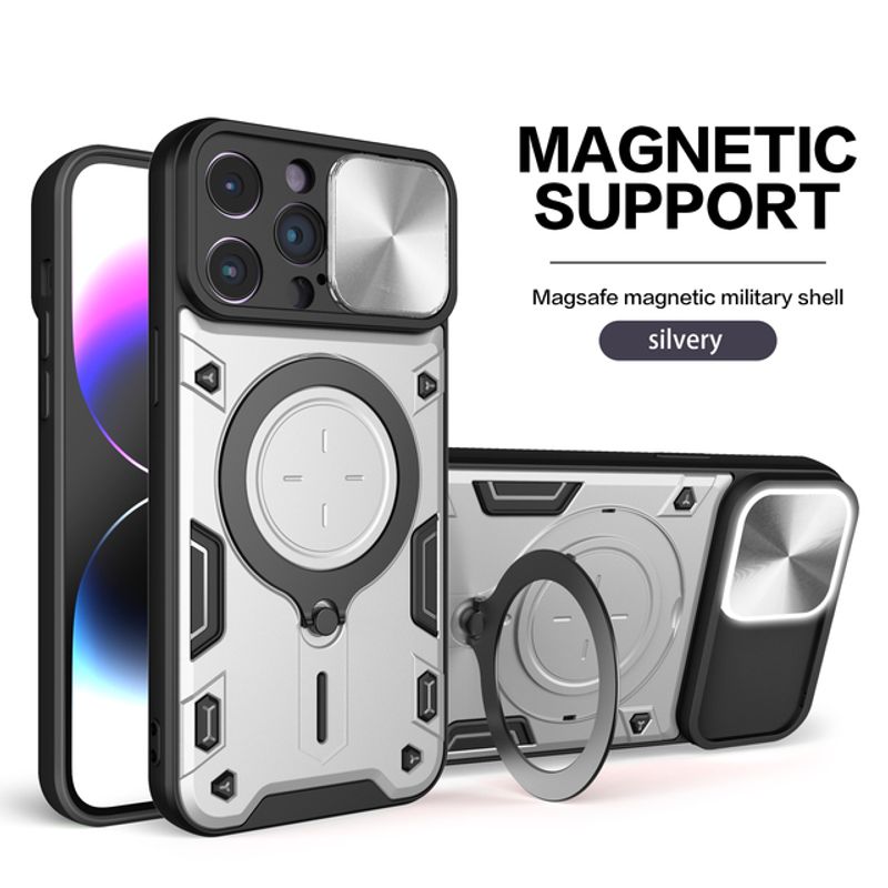 Coque pour iPhone 15 14 13 12 11 Pro Max 8 7 Plus caméra coulissante magnétique rotative 360 ​​rotation béquille housse_voghion.com