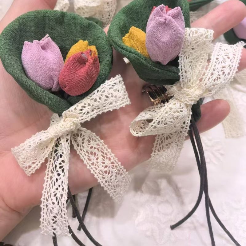 Handmade Cotton Linen Fabric Romantic Tulip Bouquet Brooch With Strong Decorative Properties, Can Be Used As Bag And_voghion.com