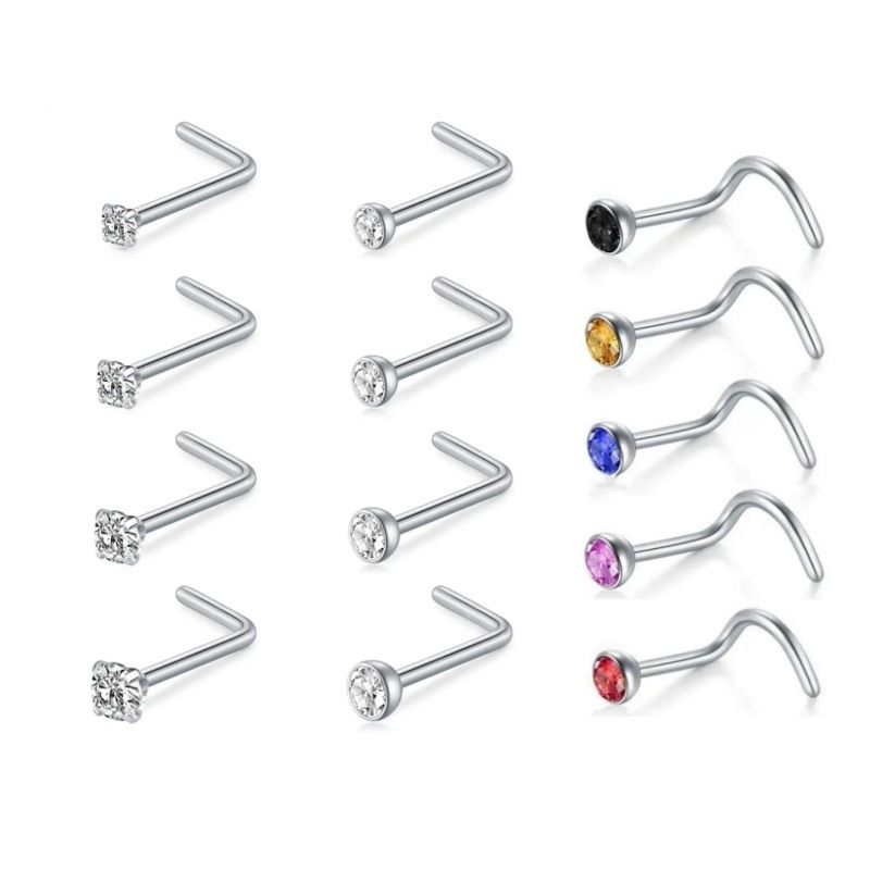 Women's Jewelry Stainless Steel Nose Nail Set 18 Pieces Piercing Nose Ring Set Titanium Steel Nose Jewelry_voghion.com